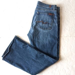 Women's 7 For All Mankind Bootcut Low Rise Worn Faded Blue Jeans - W33